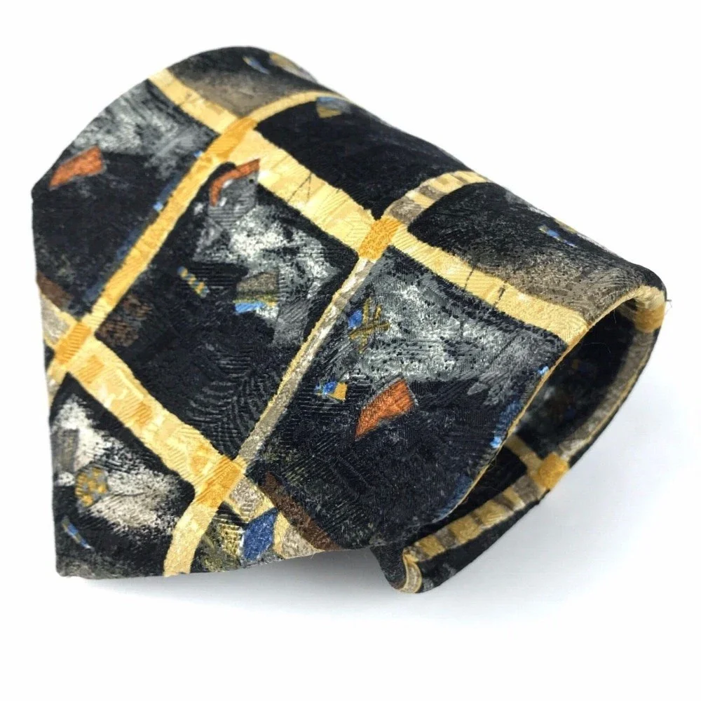 Ermenegildo Zegna Vintage Abstract Plaid 100% Silk Elegant Fine Necktie ITALY